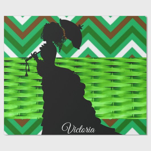 Glossy Wrapping Paper, Grünstreifen Viktorianisch Geschenkpapier (Flach)