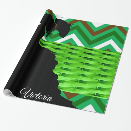 Glossy Wrapping Paper, Grünstreifen Viktorianisch Geschenkpapier (Ungerollt)