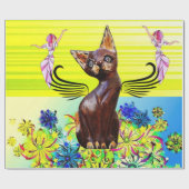 Glossy Wrapping Paper, Kitten Cat Floral Fairy Geschenkpapier (Flach)