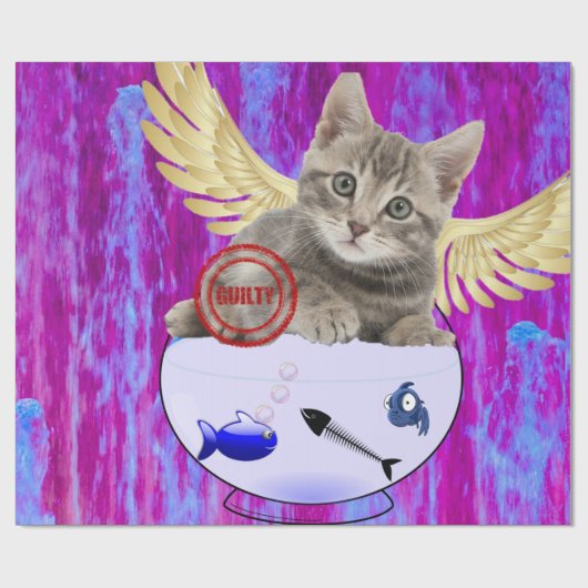 Glossy Wrapping Paper, Kitten Fish Guilty Geschenkpapier (Flach)