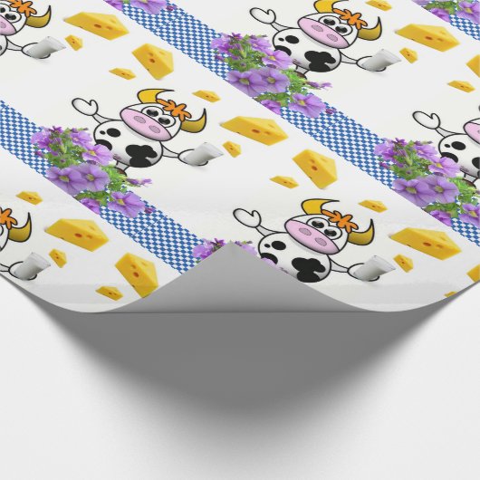 Glossy Wrapping Paper, Kuh Blue Karierte Käse Geschenkpapier (Ecke)