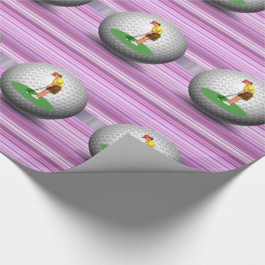 Glossy Wrapping Paper, Lila Streifen Golfer Balls Geschenkpapier (Ecke)