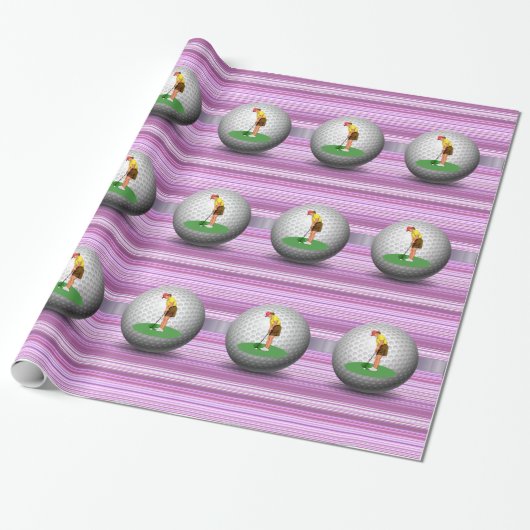Glossy Wrapping Paper, Lila Streifen Golfer Balls Geschenkpapier (Ungerollt)