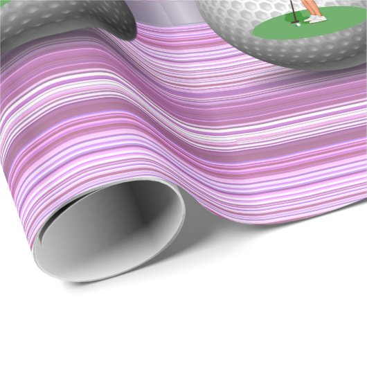 Glossy Wrapping Paper, Lila Streifen Golfer Balls Geschenkpapier (Rolleneckpunkt)