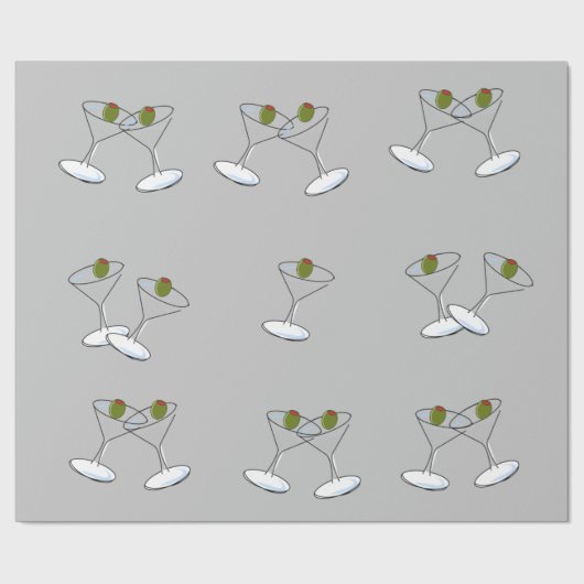 Glossy Wrapping Paper, Martini Glasses Gray Geschenkpapier (Flach)
