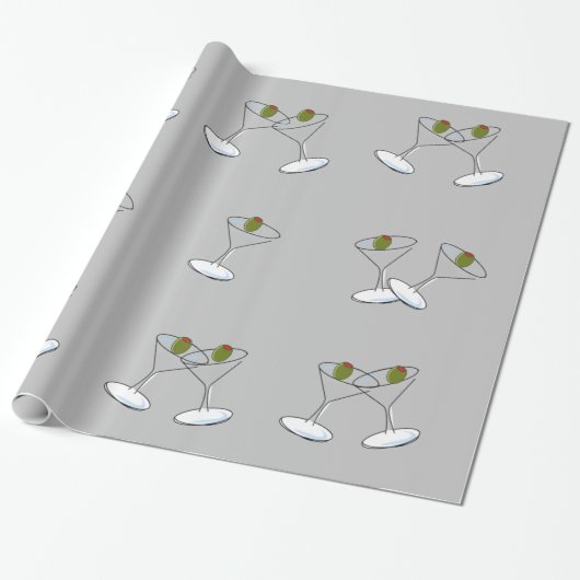 Glossy Wrapping Paper, Martini Glasses Gray Geschenkpapier (Ungerollt)