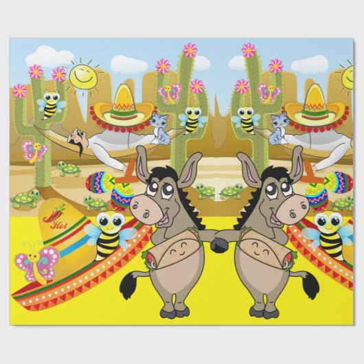 Glossy Wrapping Paper, Mexican Man Donkey Bee Geschenkpapier (Flach)