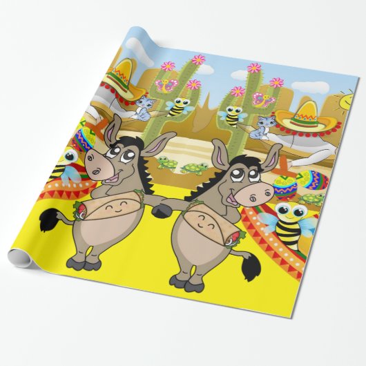 Glossy Wrapping Paper, Mexican Man Donkey Bee Geschenkpapier (Ungerollt)