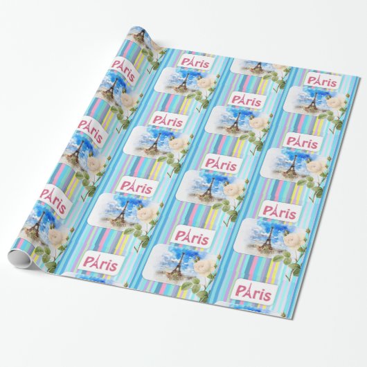 Glossy Wrapping Paper, Paris Frankreich Blauer Str Geschenkpapier (Ungerollt)