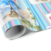 Glossy Wrapping Paper, Paris Frankreich Blauer Str Geschenkpapier (Rolleneckpunkt)