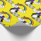 Glossy Wrapping Paper, Pinguin Rainbow Sun Clouds Geschenkpapier (Ecke)