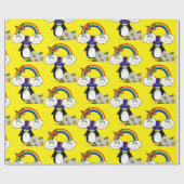 Glossy Wrapping Paper, Pinguin Rainbow Sun Clouds Geschenkpapier (Flach)