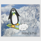 Glossy Wrapping Paper, Pinguin Skiing ist Spaß Geschenkpapier (Flach)
