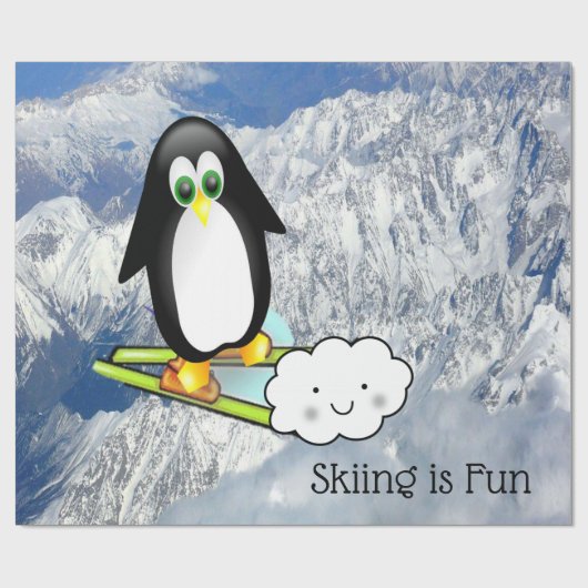 Glossy Wrapping Paper, Pinguin Skiing ist Spaß Geschenkpapier (Flach)