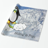 Glossy Wrapping Paper, Pinguin Skiing ist Spaß Geschenkpapier (Ungerollt)