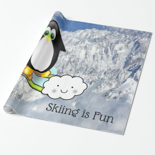 Glossy Wrapping Paper, Pinguin Skiing ist Spaß Geschenkpapier