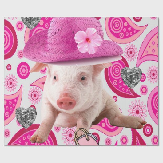 Glossy Wrapping Paper, Pink Pig Silver Hearts Geschenkpapier (Flach)