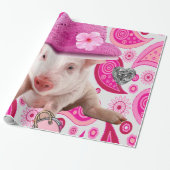 Glossy Wrapping Paper, Pink Pig Silver Hearts Geschenkpapier (Ungerollt)