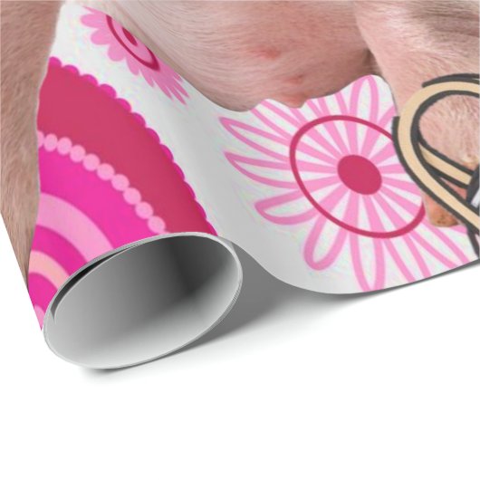 Glossy Wrapping Paper, Pink Pig Silver Hearts Geschenkpapier (Rolleneckpunkt)