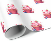 Glossy Wrapping Paper Pink Strawberry Cupcake Geschenkpapier (Rolleneckpunkt)