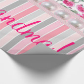 Glossy Wrapping Paper Pink Strip Floral Geschenkpapier (Ecke)