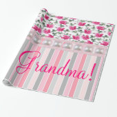 Glossy Wrapping Paper Pink Strip Floral Geschenkpapier (Ungerollt)