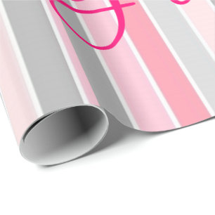 Glossy Wrapping Paper Pink Strip Floral Geschenkpapier