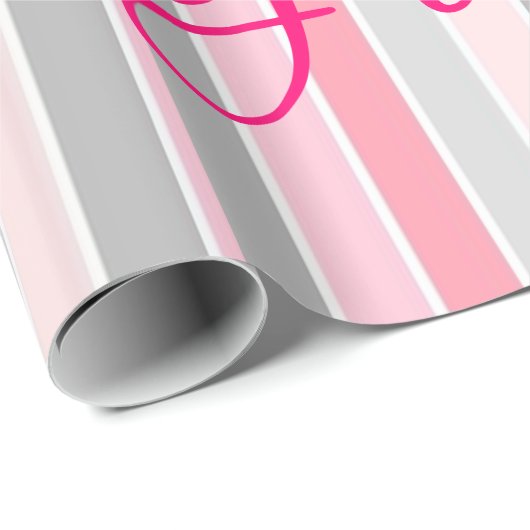 Glossy Wrapping Paper Pink Strip Floral Geschenkpapier (Rolleneckpunkt)