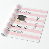 Glossy Wrapping Paper Pink Stripe Graduate 2026 Geschenkpapier (Ungerollt)