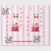 Glossy Wrapping Paper Pink Stripe Happy Birthday Geschenkpapier (Flach)