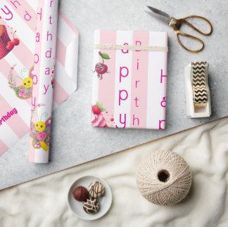 Glossy Wrapping Paper Pink & White Stripe Birthday Geschenkpapier