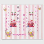Glossy Wrapping Paper Pink & White Stripe Birthday Geschenkpapier (Flach)