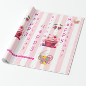 Glossy Wrapping Paper Pink & White Stripe Birthday Geschenkpapier (Ungerollt)