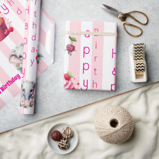 Glossy Wrapping Paper Pink & White Stripe Birthday Geschenkpapier