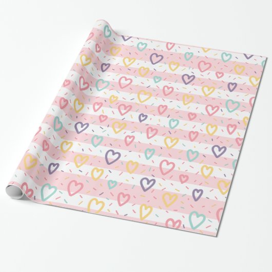 Glossy Wrapping Paper Pink & White Stripe Hearts Geschenkpapier (Ungerollt)