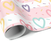 Glossy Wrapping Paper Pink & White Stripe Hearts Geschenkpapier (Rolleneckpunkt)