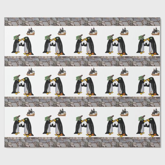Glossy Wrapping Paper, Pirate Pinguin Ship Boat Geschenkpapier (Flach)
