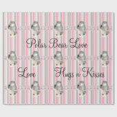 Glossy Wrapping Paper Polar Bear Pink Stripe Geschenkpapier (Flach)