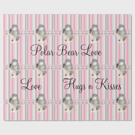 Glossy Wrapping Paper Polar Bear Pink Stripe Geschenkpapier (Flach)