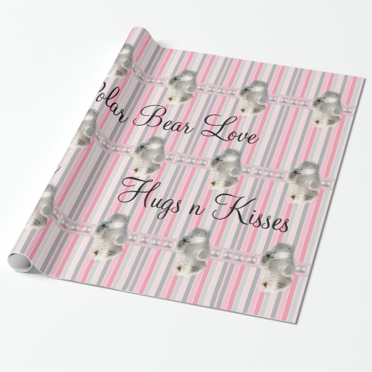 Glossy Wrapping Paper Polar Bear Pink Stripe Geschenkpapier (Ungerollt)