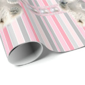 Glossy Wrapping Paper Polar Bear Pink Stripe Geschenkpapier (Rolleneckpunkt)