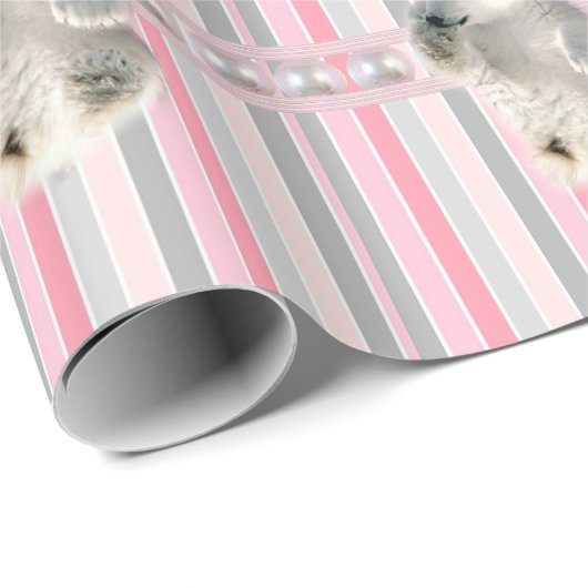 Glossy Wrapping Paper Polar Bear Pink Stripe Geschenkpapier (Rolleneckpunkt)
