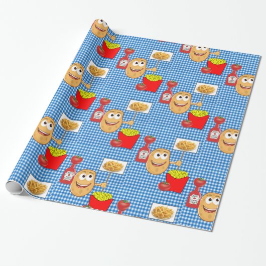 Glossy Wrapping Paper, Potato French Fries Kariert Geschenkpapier (Ungerollt)