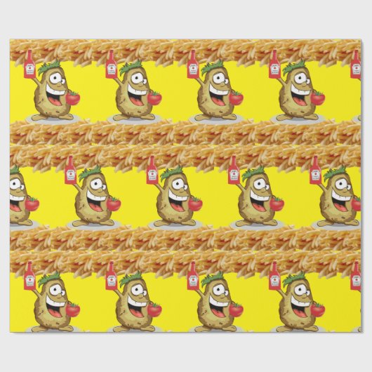 Glossy Wrapping Paper, Potato French Fries Ketchup Geschenkpapier (Flach)