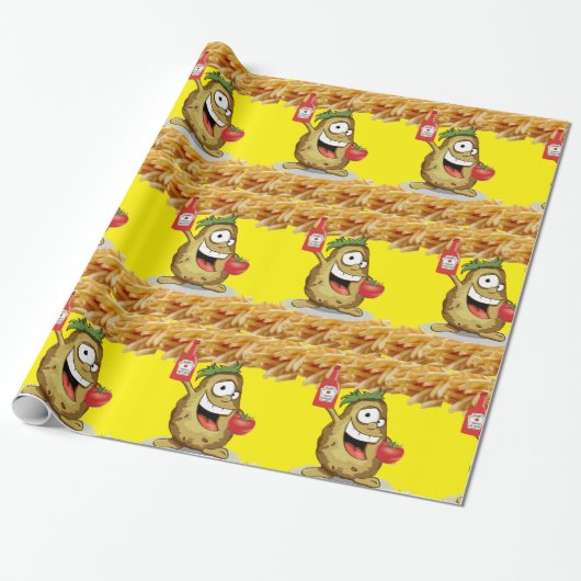 Glossy Wrapping Paper, Potato French Fries Ketchup Geschenkpapier (Ungerollt)