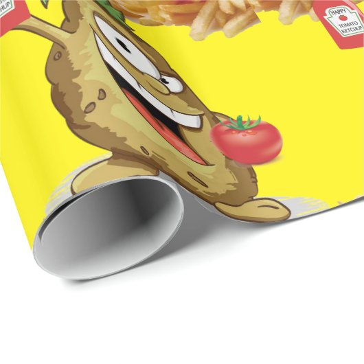 Glossy Wrapping Paper, Potato French Fries Ketchup Geschenkpapier (Rolleneckpunkt)