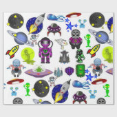 Glossy Wrapping Paper, Raumschiffen-Außerirdischen Geschenkpapier (Flach)