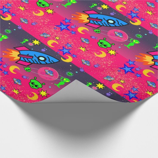 Glossy Wrapping Paper, Raumschiffen-Außerirdischen Geschenkpapier (Ecke)