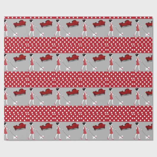 Glossy Wrapping Paper Red Punkt Dog Geschenkpapier (Flach)