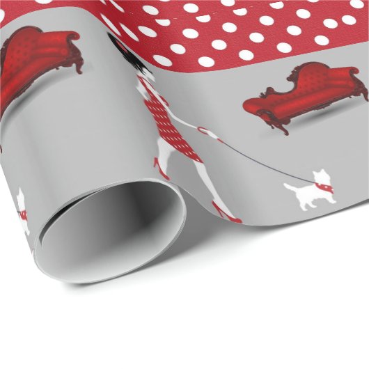 Glossy Wrapping Paper Red Punkt Dog Geschenkpapier (Rolleneckpunkt)